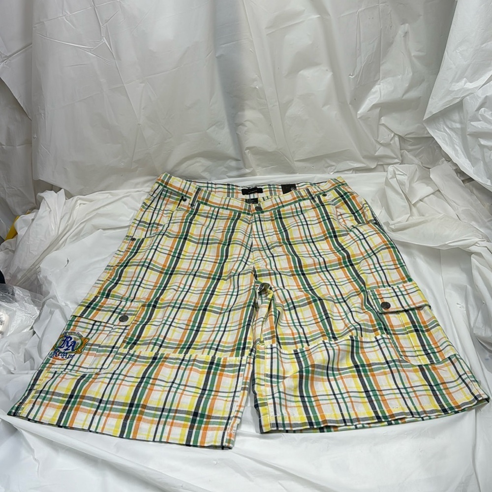 Red Ape multi color orange green yellow plaid shorts Size 44 XRA-302D NWT